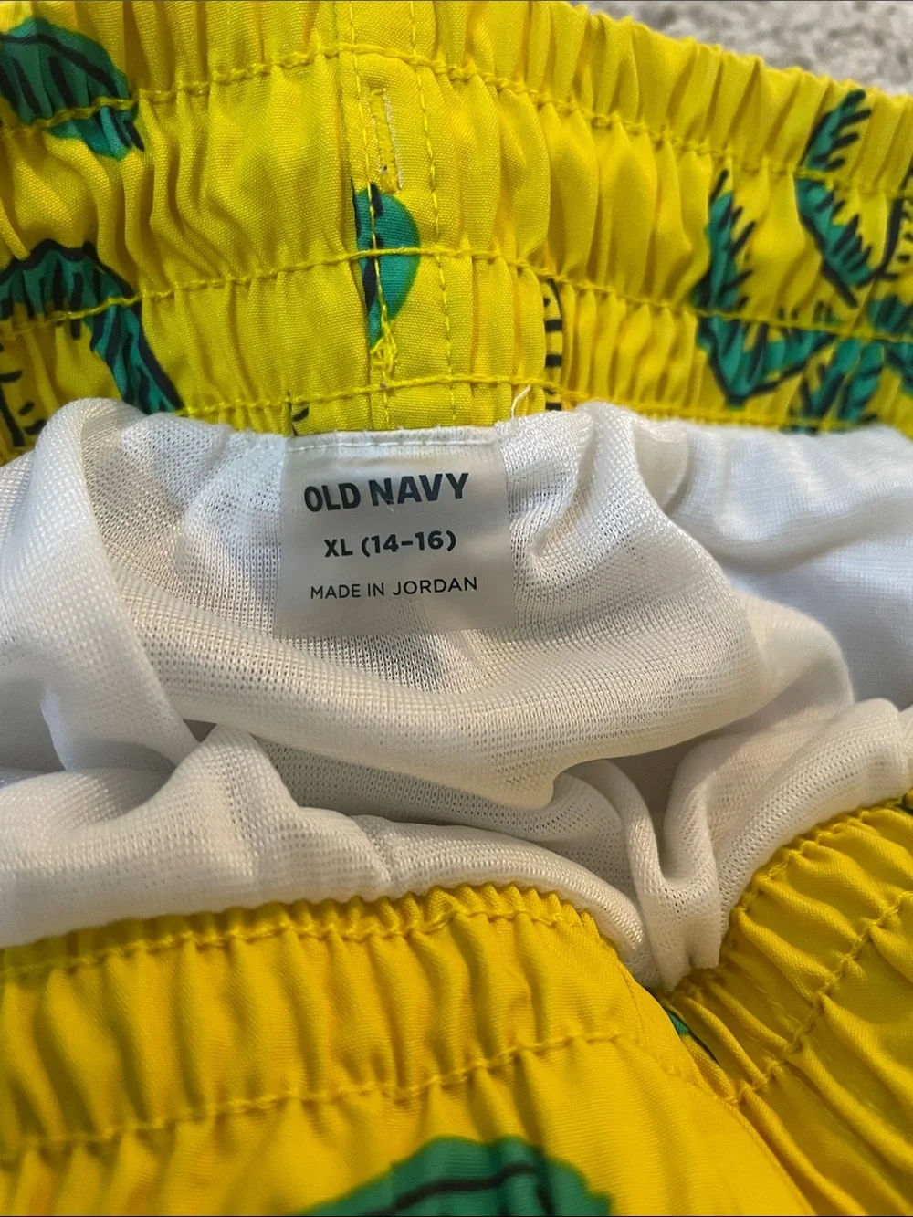 Old Navy Yellow Swim Trunks with Green Palm Print (XL - 14-16)